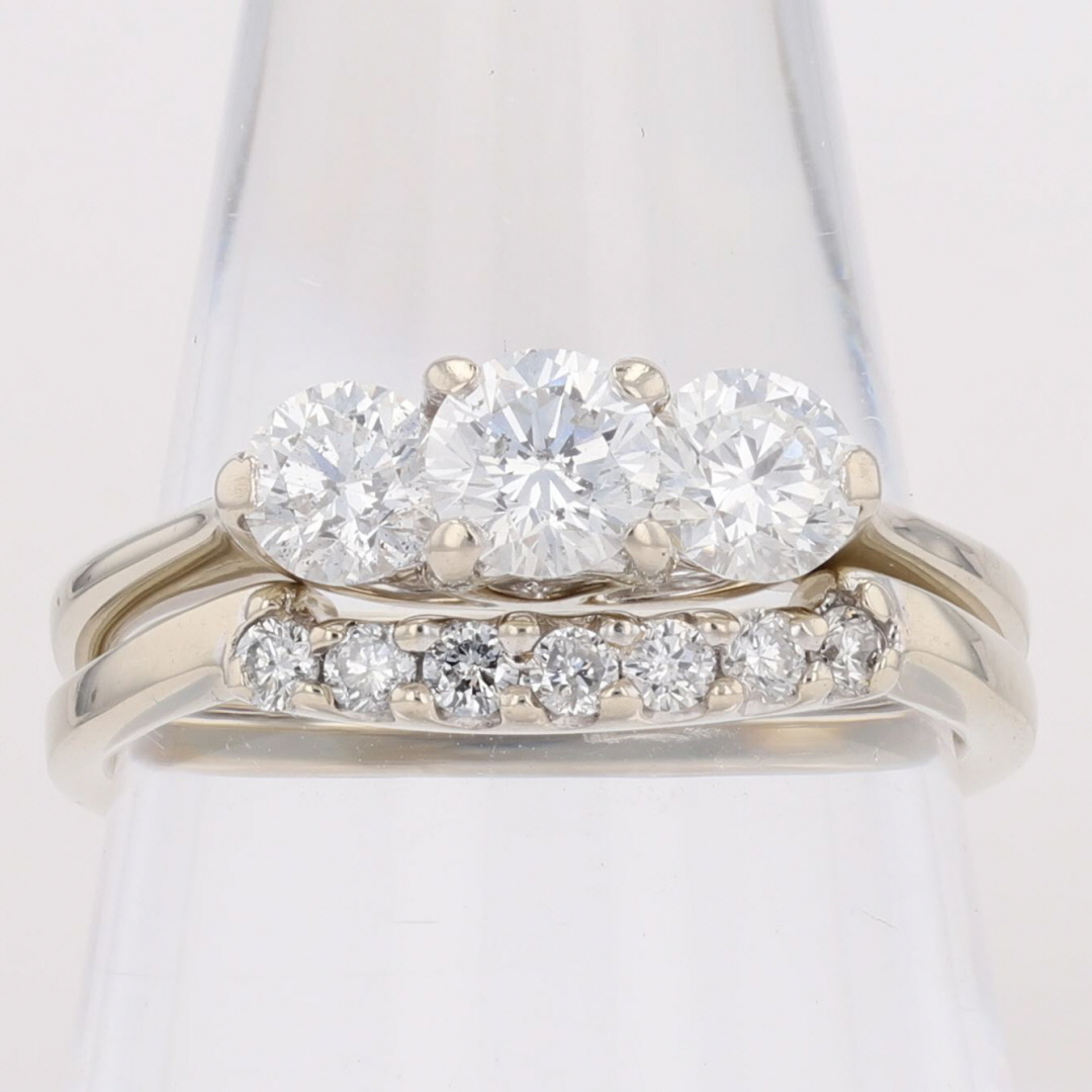 1.15ctw Round Cut Diamond Three-Stone Wedding Set Rings 14k White Gold ...