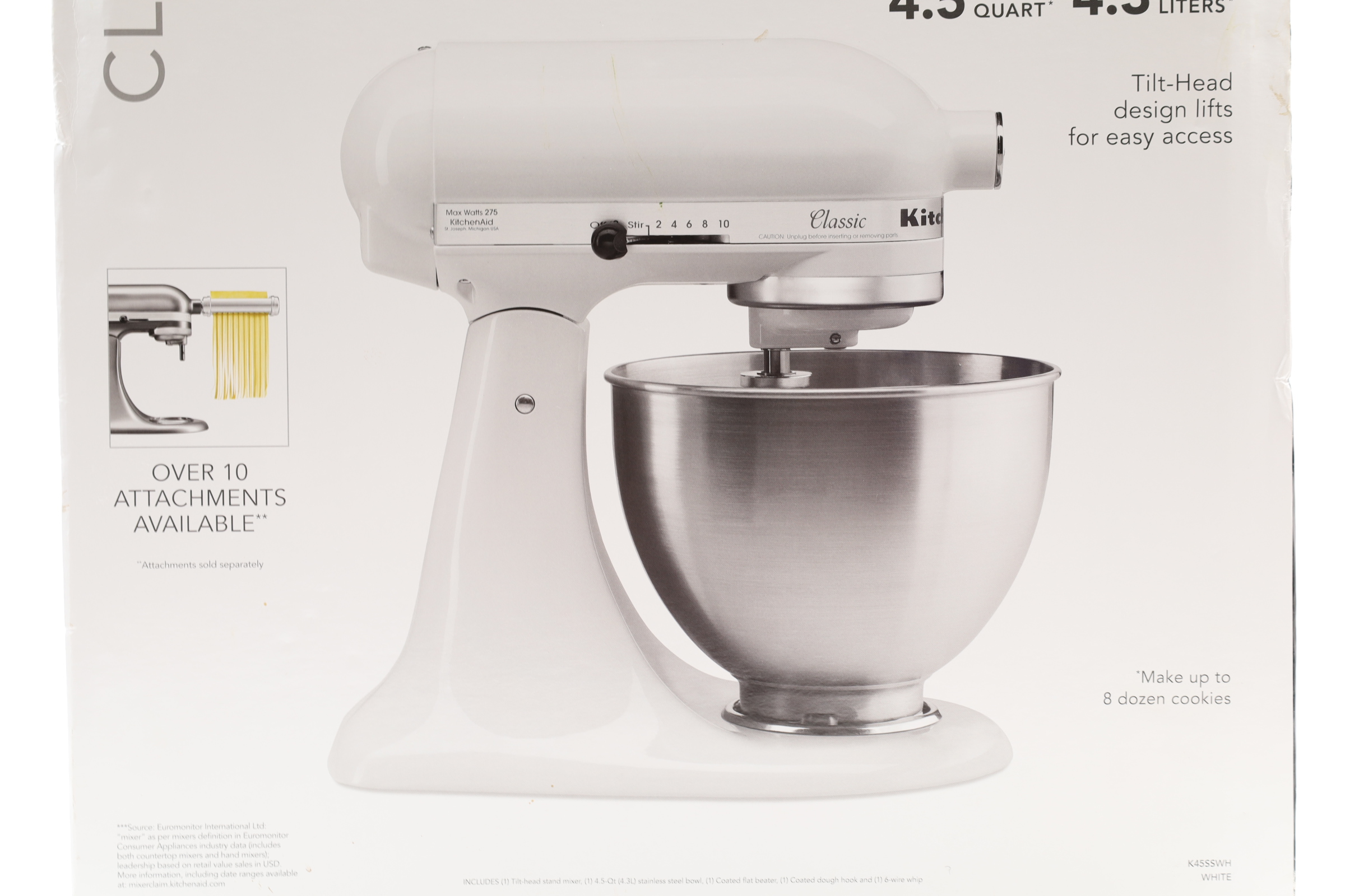 KitchenAid Classic Series K45SSWH 4.5 Quart 10Speed TiltHead Stand Mixer