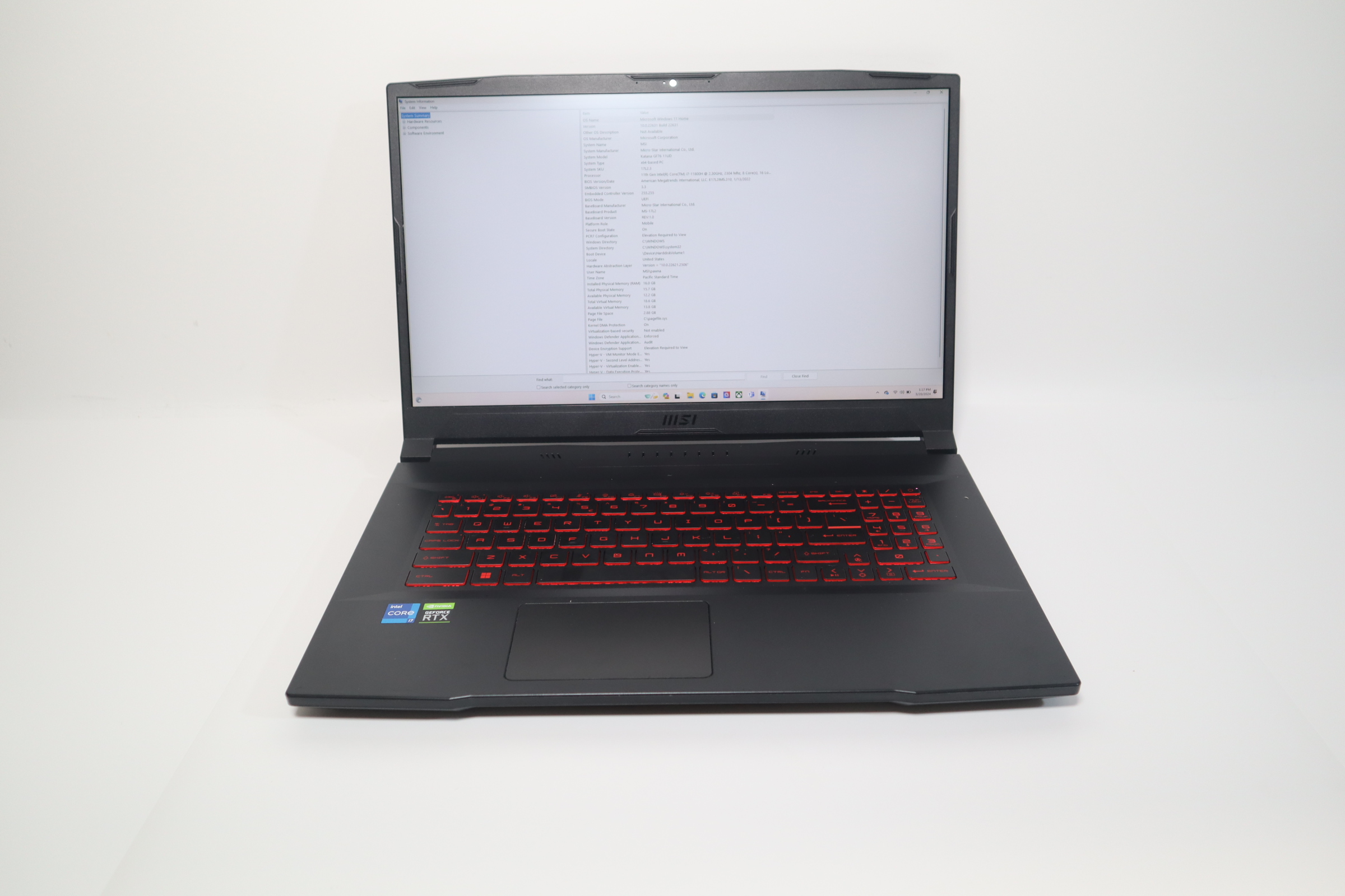 MSI Katana GF76 11UD-001US Intel Core i7-11800H 2.3GHz 16GB RAM 512GB ...