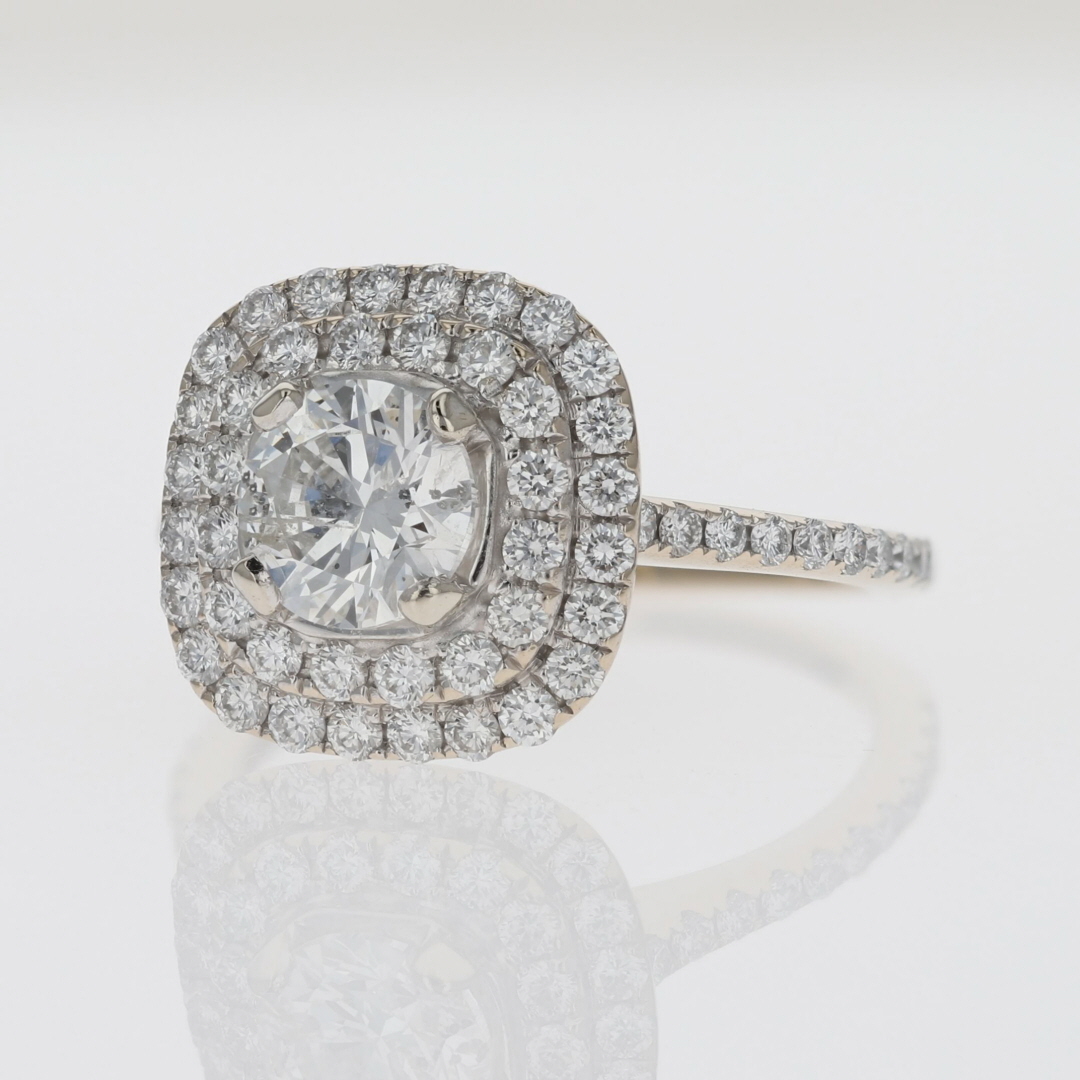 1.82ctw Round Cut Diamond Double Halo Engagement Ring 18k White Gold ...