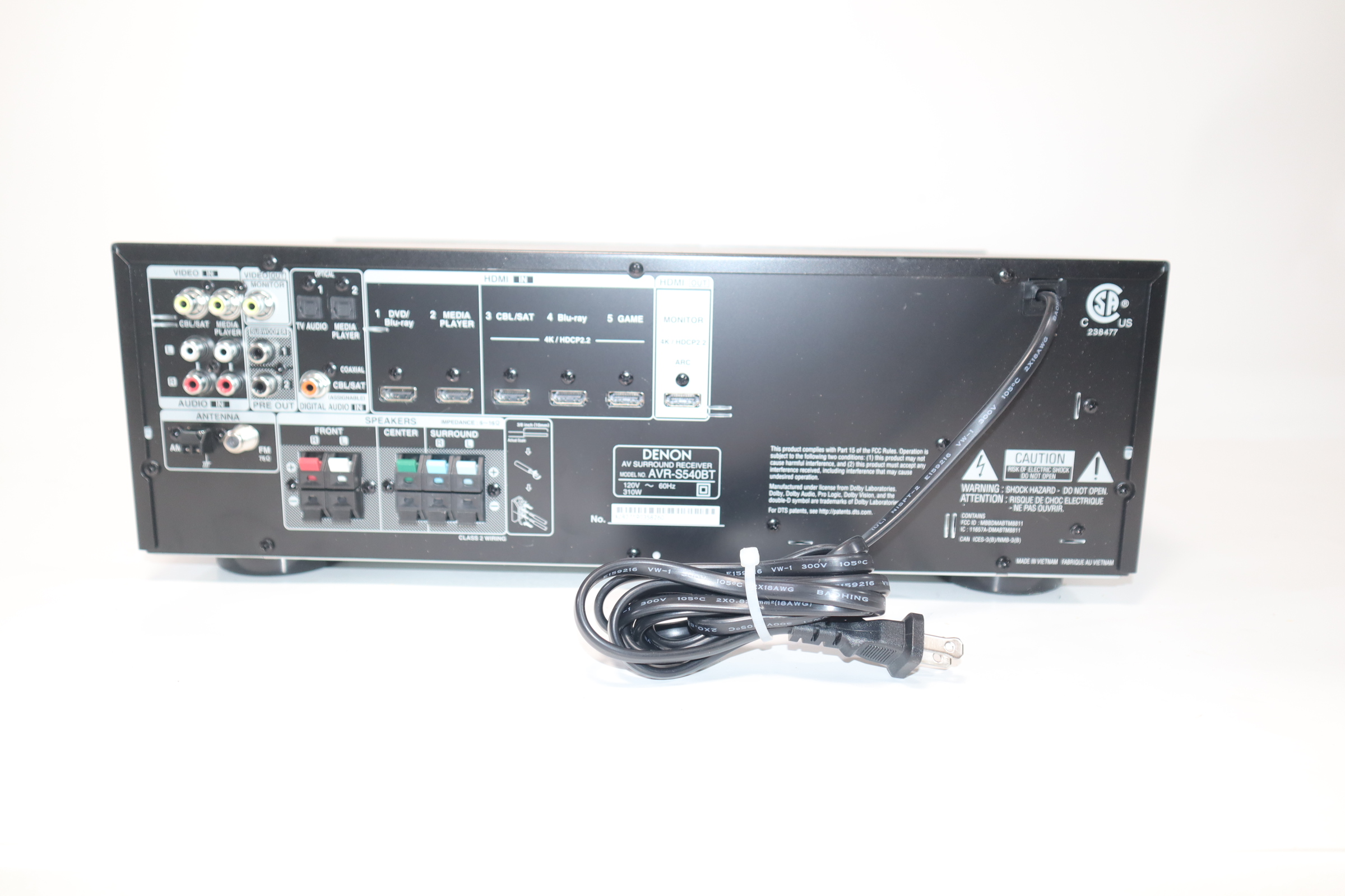 DENON AVR-S540BT AVRS540BTBKE3 Black Bluetooth 5.2 Ch. 70W