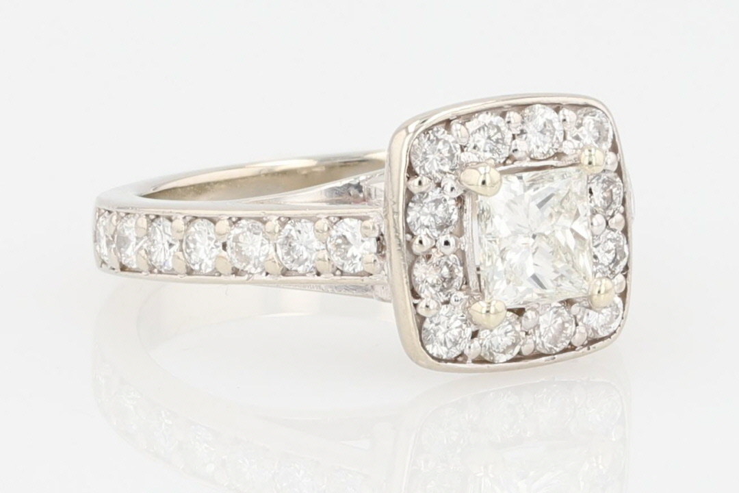 1.83ctw Princess Cut Diamond with Halo Engagement Ring 14k White Gold ...